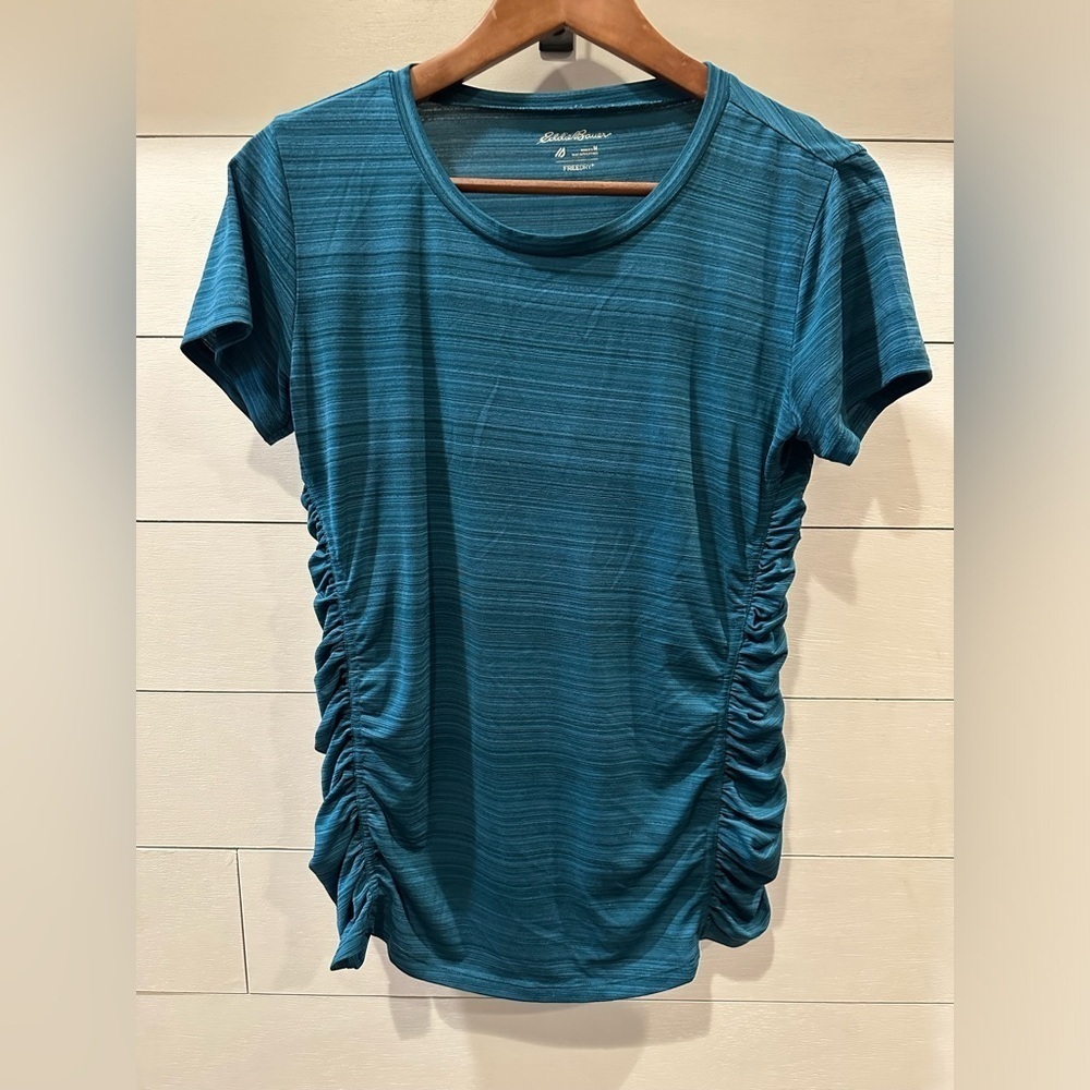 Eddie Bauer Women's Teal Ruched Short Sleeve Top- size Medium